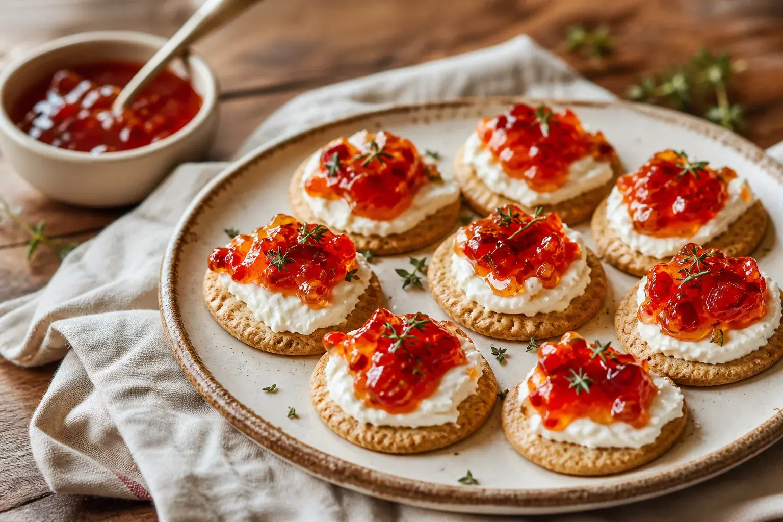 Image for: Wheat Crackers with Cream Cheese and Pepper Jelly