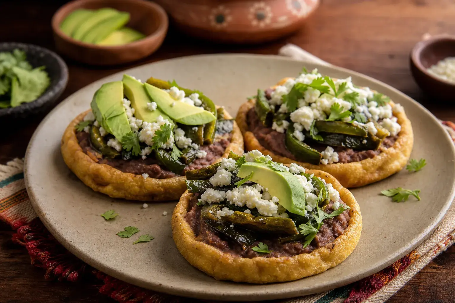 Image for: Sopes de Chile con Frijoles (Tartlet-like cakes with chile and beans)