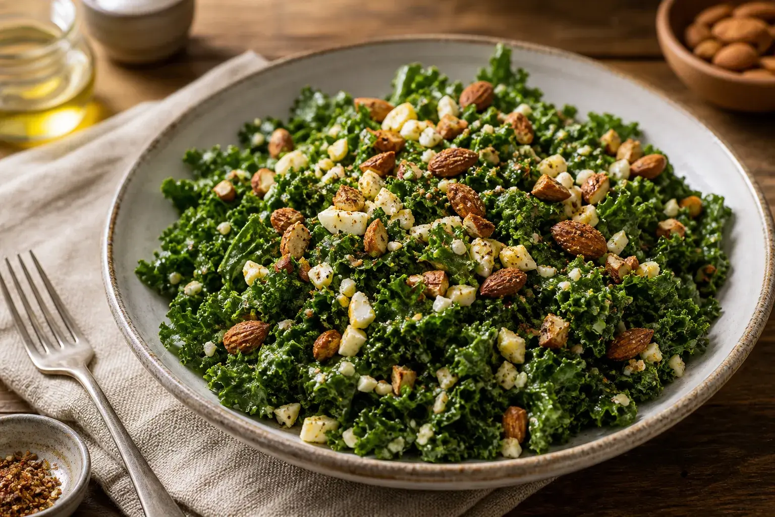 Image for: Curly Kale Salad with Minced Egg and Spiced Almonds