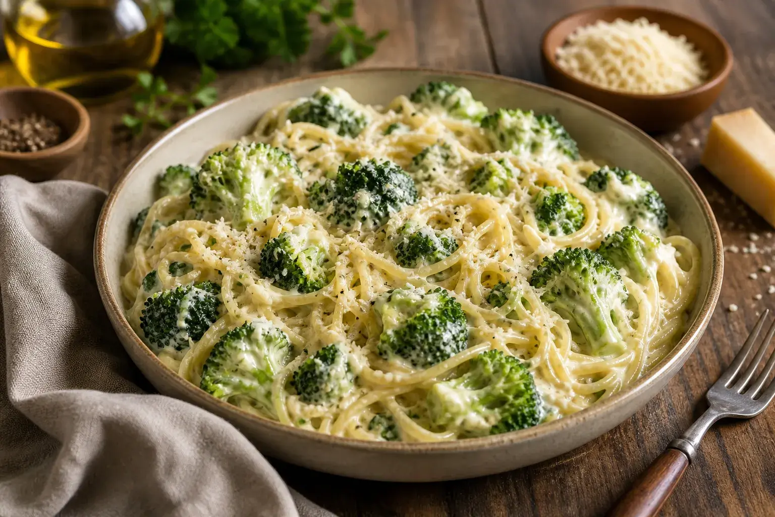Image for recipe: Creamy Parmesan Broccoli & Angel Hair Skillet