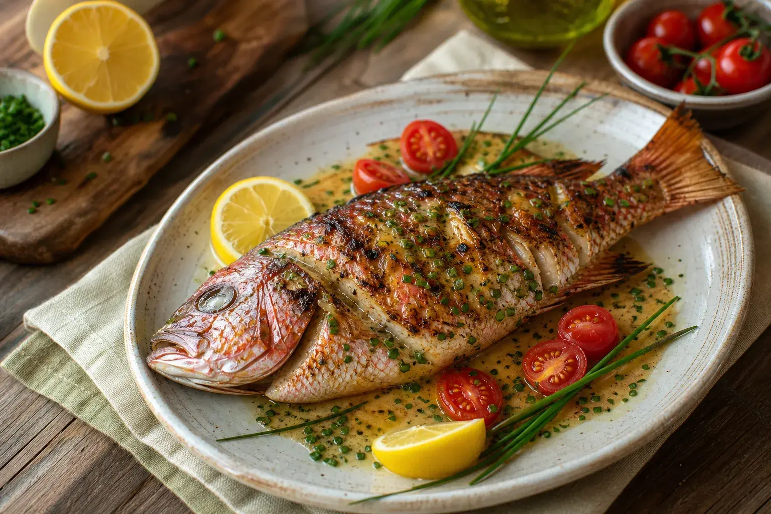 Image for: Grilled Red Snapper with Lemon Chive Sauce