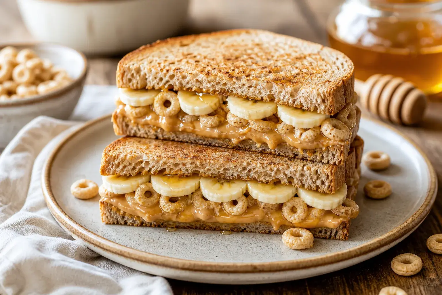 Image for: Gourmet Peanut Butter, Honey, Banana, and Cheerio Sandwich