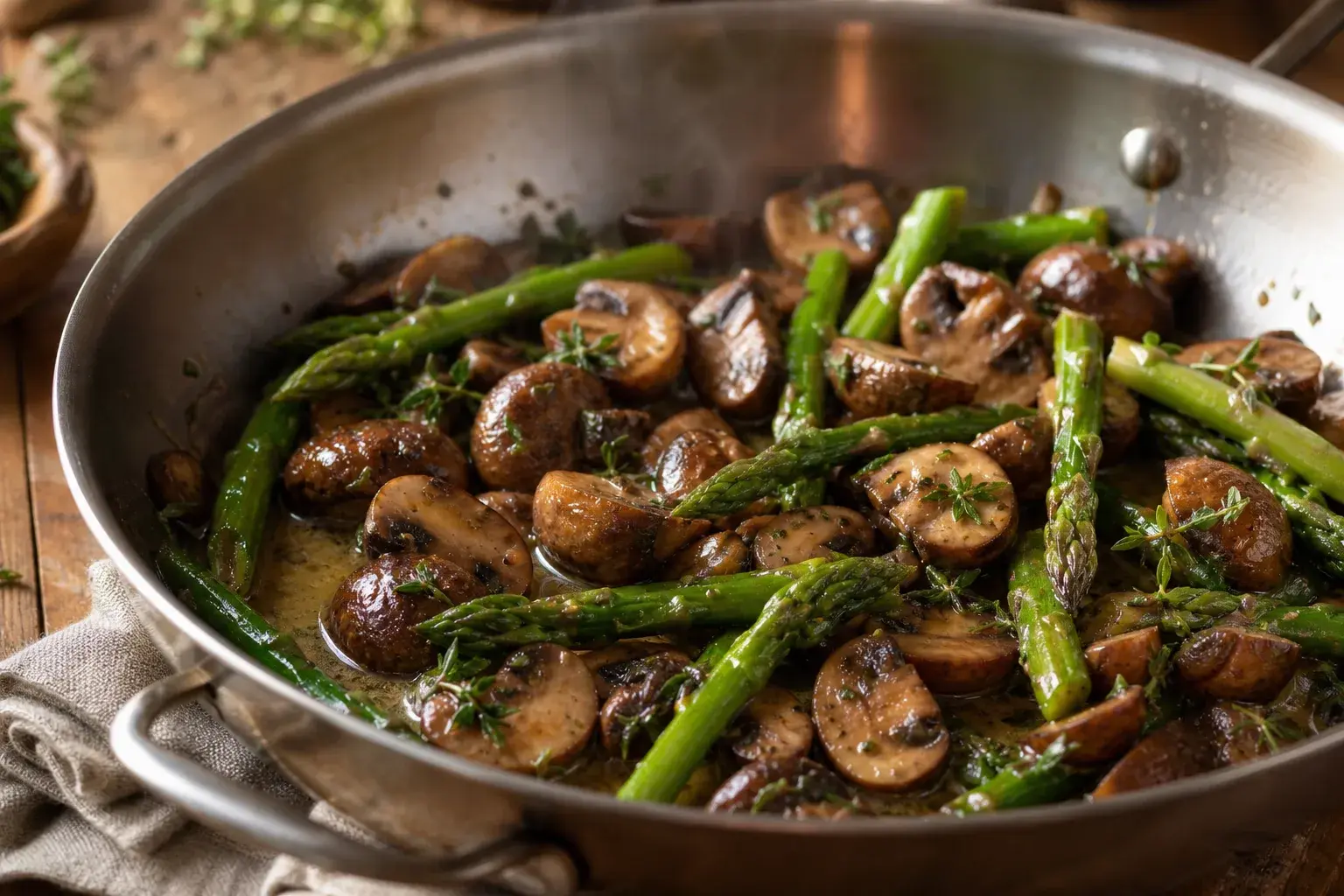 Image for: Sautéed Mushrooms and Asparagus in Butter Sauce